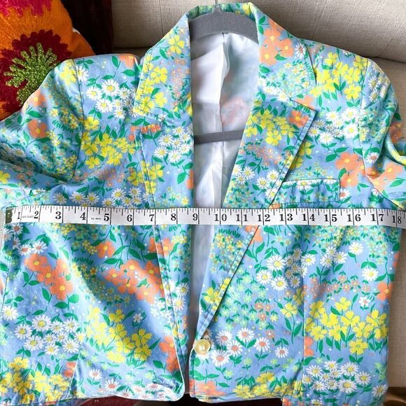 Vintage Flower Power Blue Orange Cotton Blazer Size Small - Picture 12 of 13